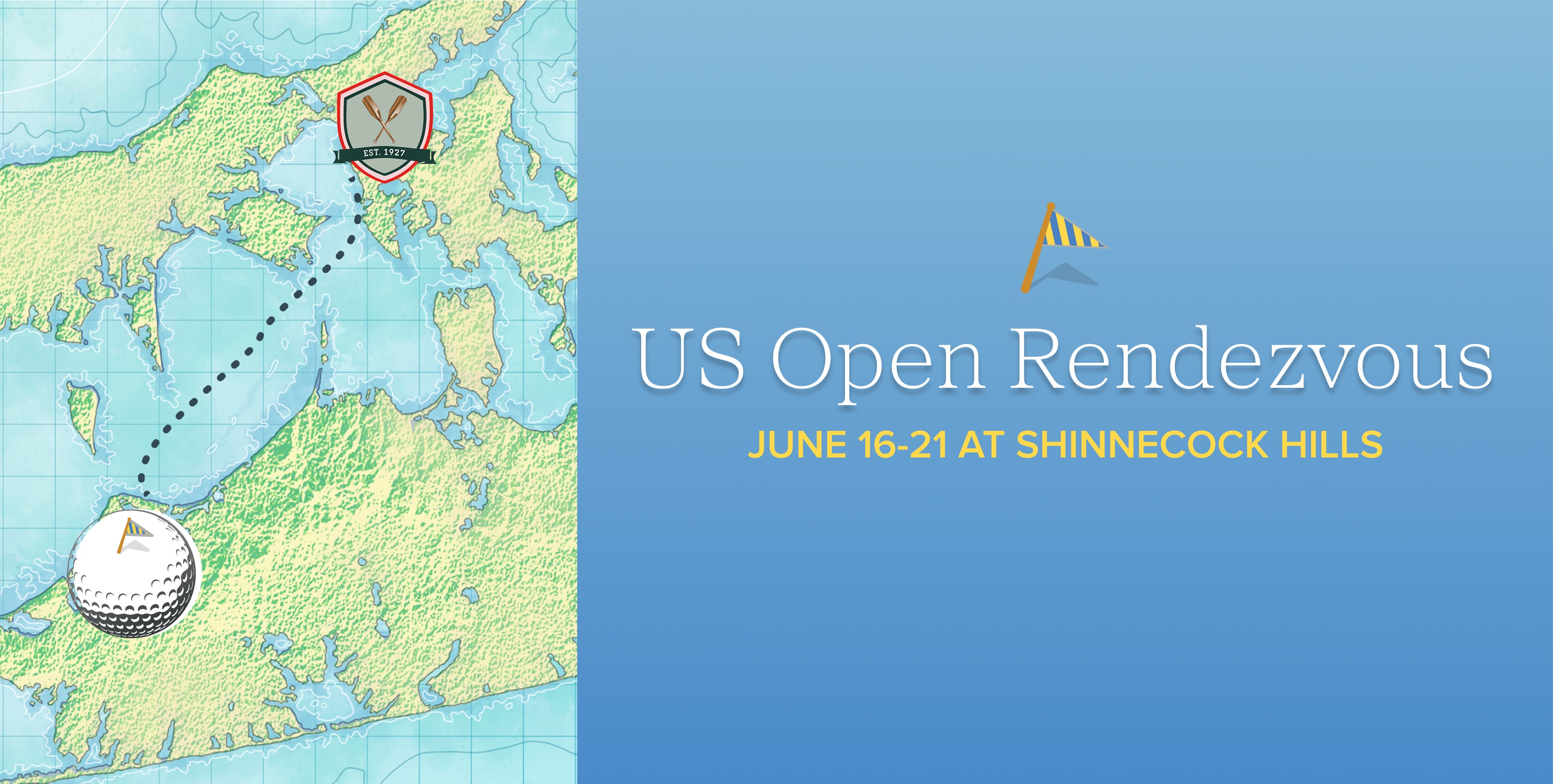 B&G at US Open Banner. Shows Daychaser icon with plotted route from The Pridwin to the Harbor House in Cold Spring Pond