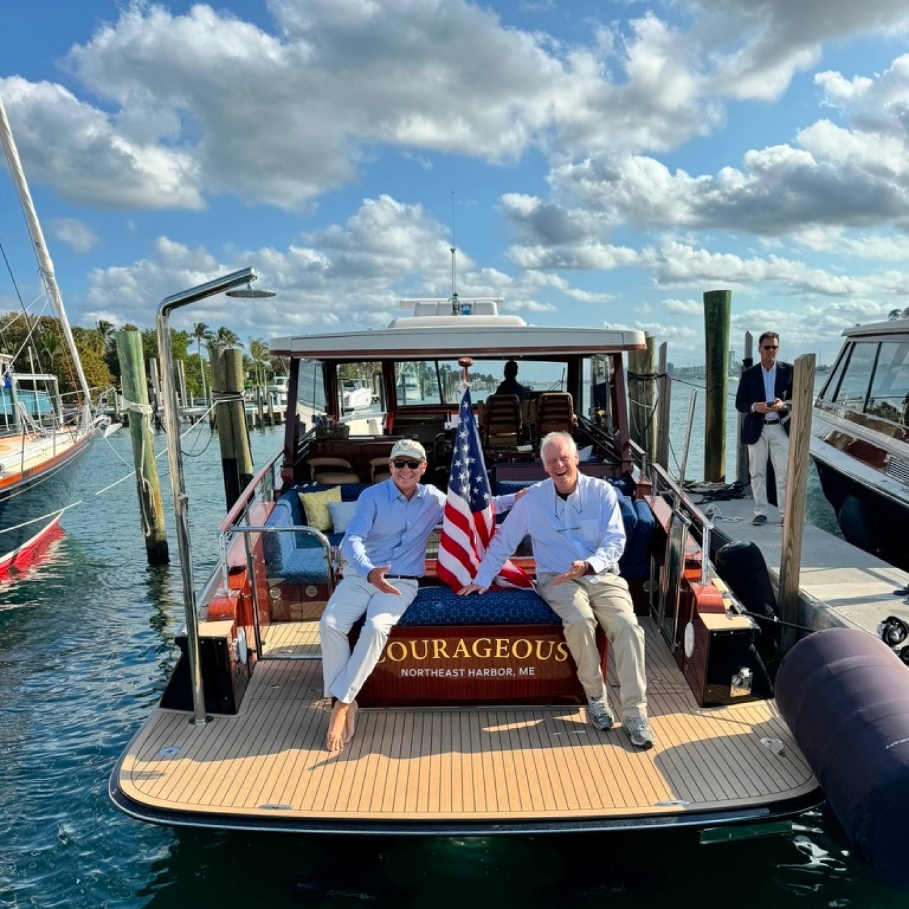 John Boltz alongside a member onboard B&G Courageous