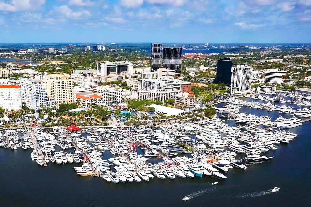 Aerial drone shot of the Palm Beach Escape Boat show