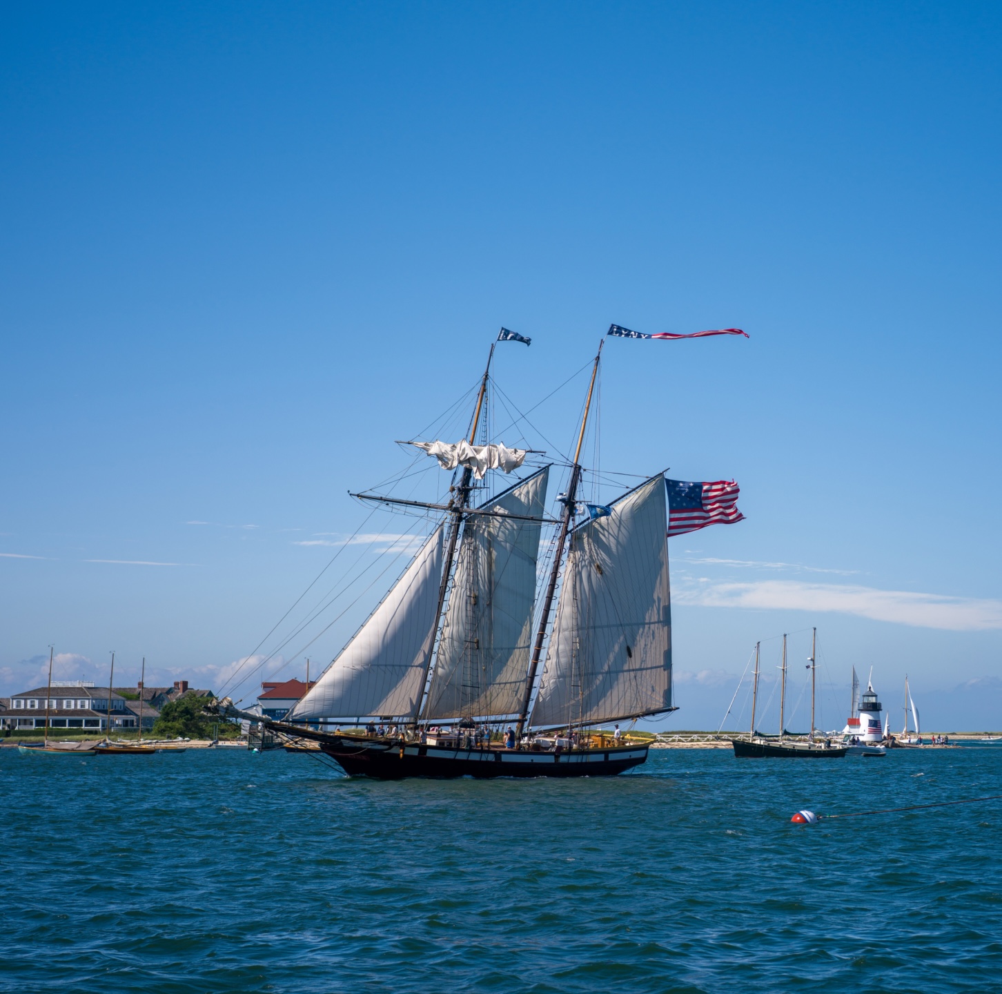 Historic old-fashioned sailing vessel cruising