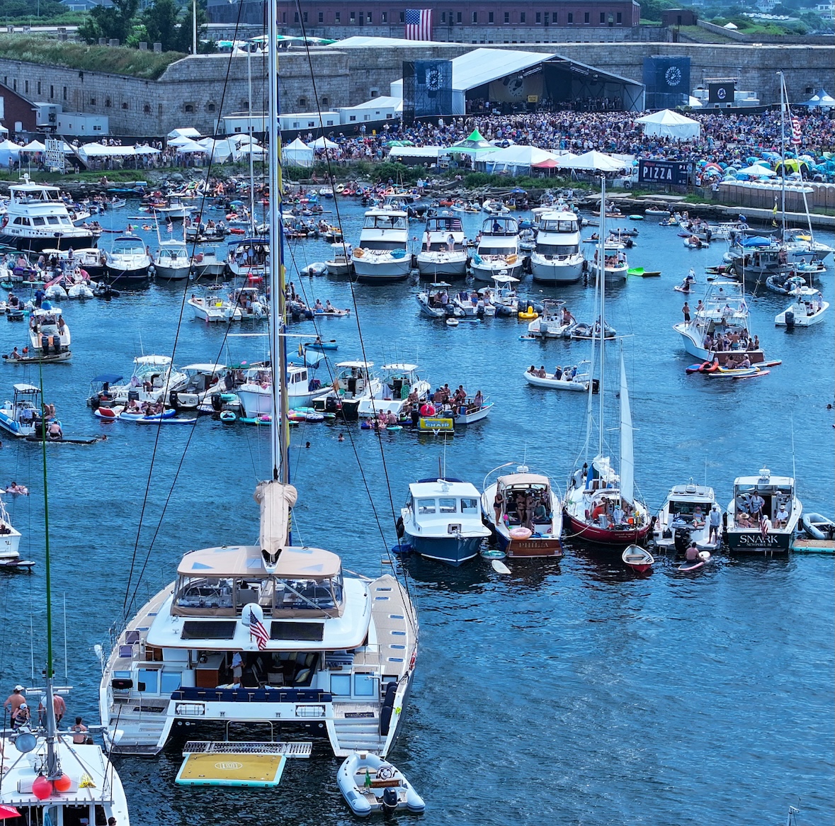 Andromeda anchored in the harbor outside Newport Jazz Fest