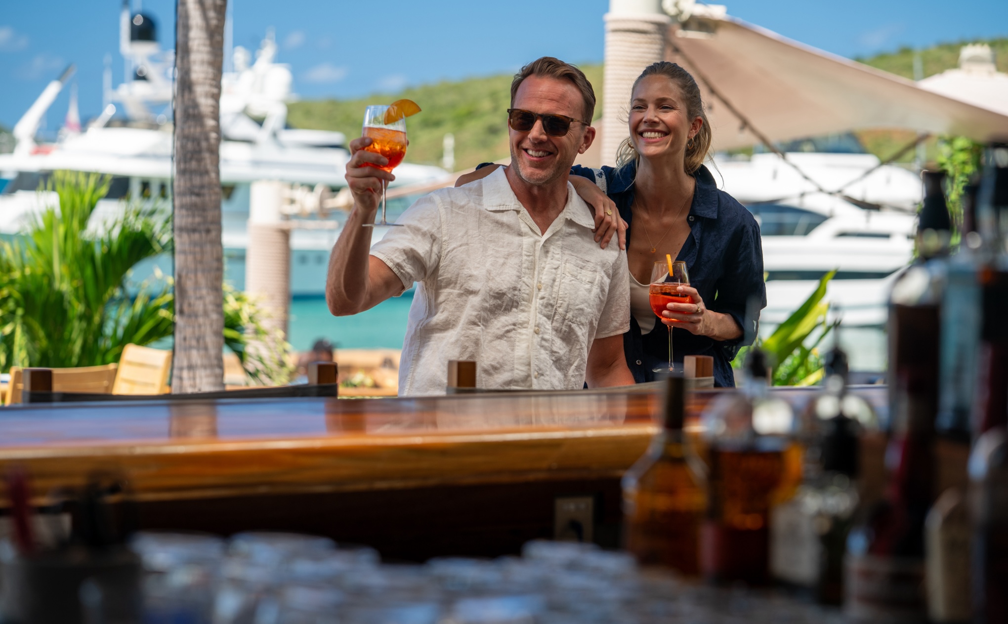 Couple enjoying drinks