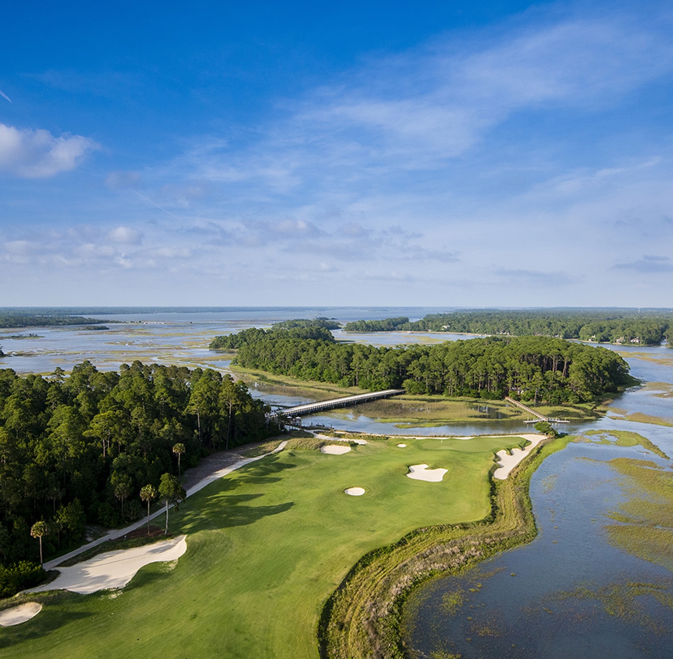 Beautiful drone shot of a swampy Kiawah golf course.