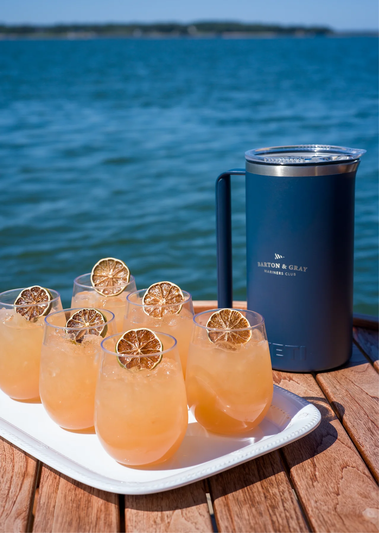 Captain's Pour margaritas and pitcher cocktails served aboard a Barton & Gray yacht