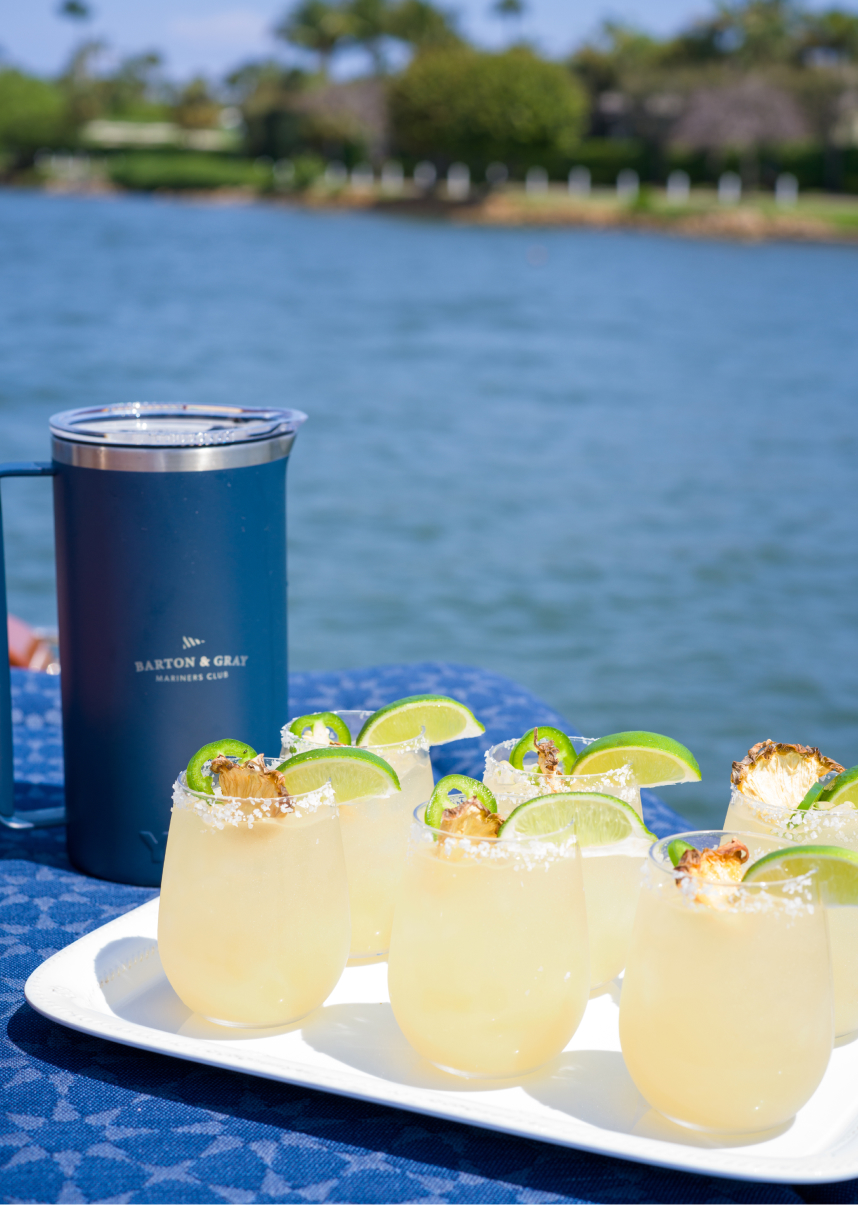 Captain's Pour margaritas and pitcher cocktails served aboard a Barton & Gray yacht