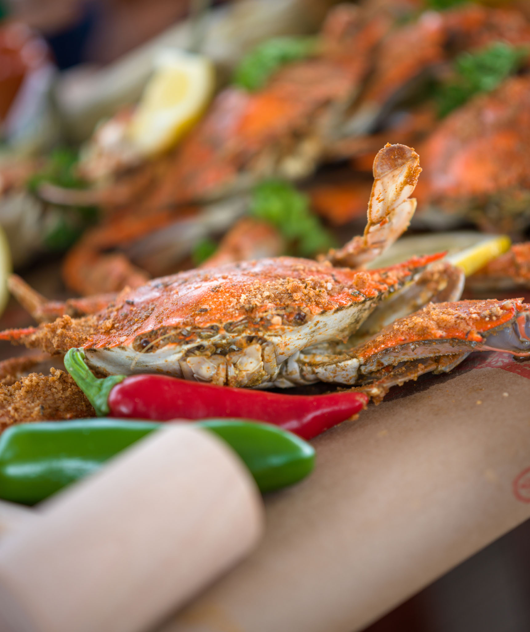 Crab with green and red peppers