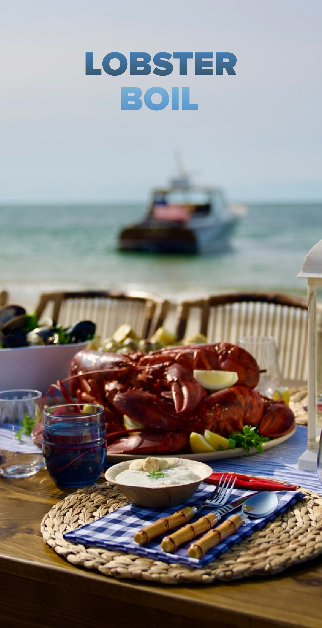 Nantucket lobster boil experience—seafood spread on the water