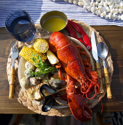 Beverages and lobster boil fare on board