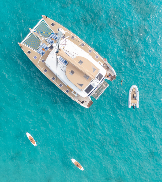 Overhead shot of Andromeda and paddleboards