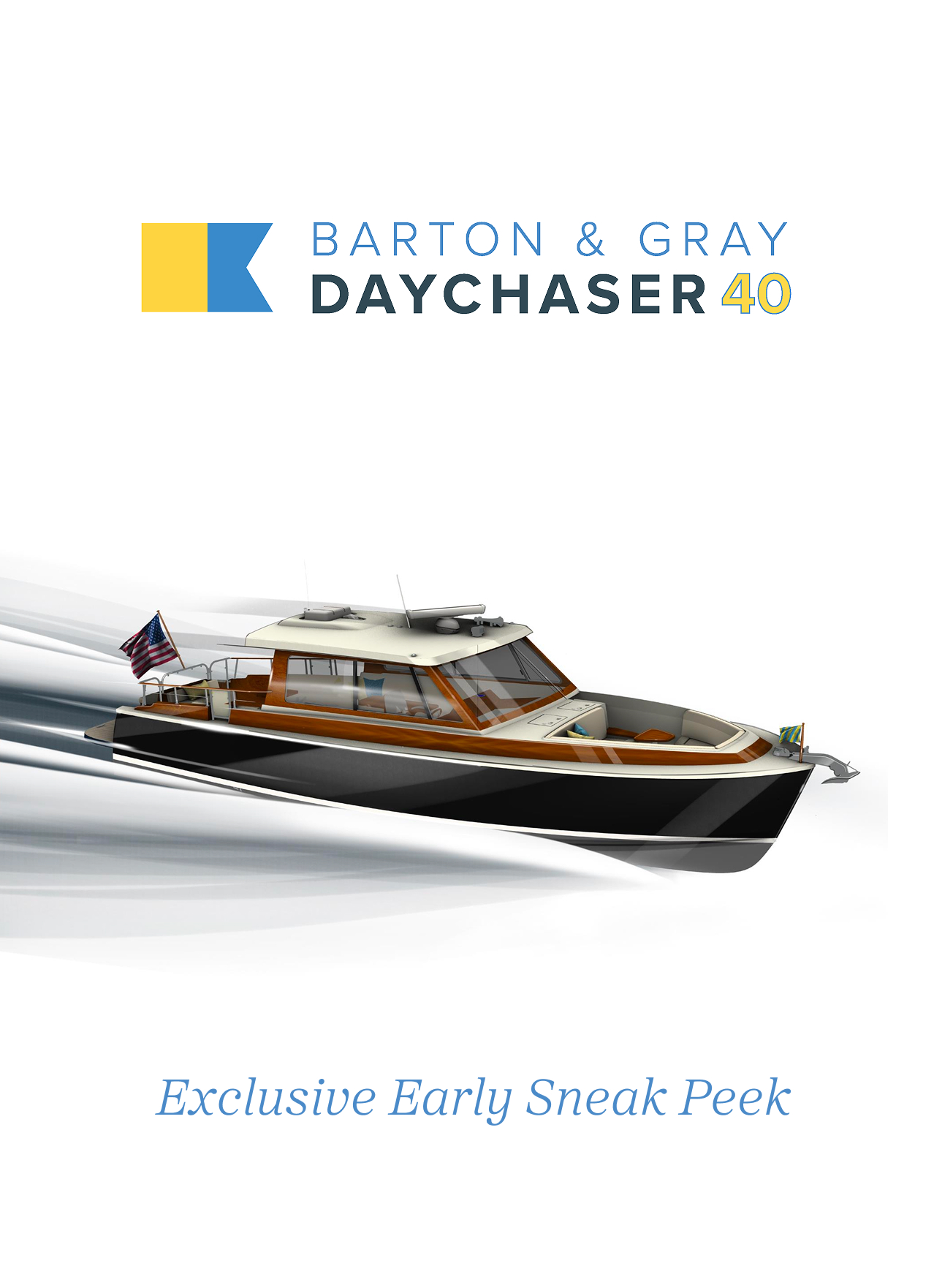 3D rendering of a Daychaser cruising through a white background.